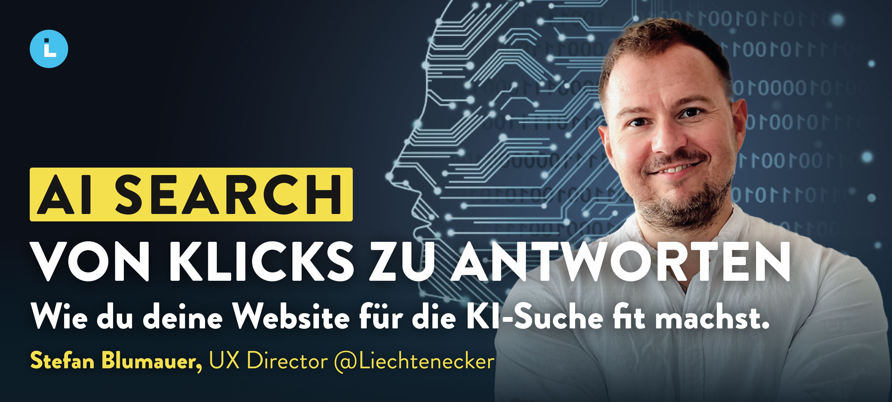 UX Lead Stefan vor einem AI Hintergrund. Teasert den Titel seines Blogartikels